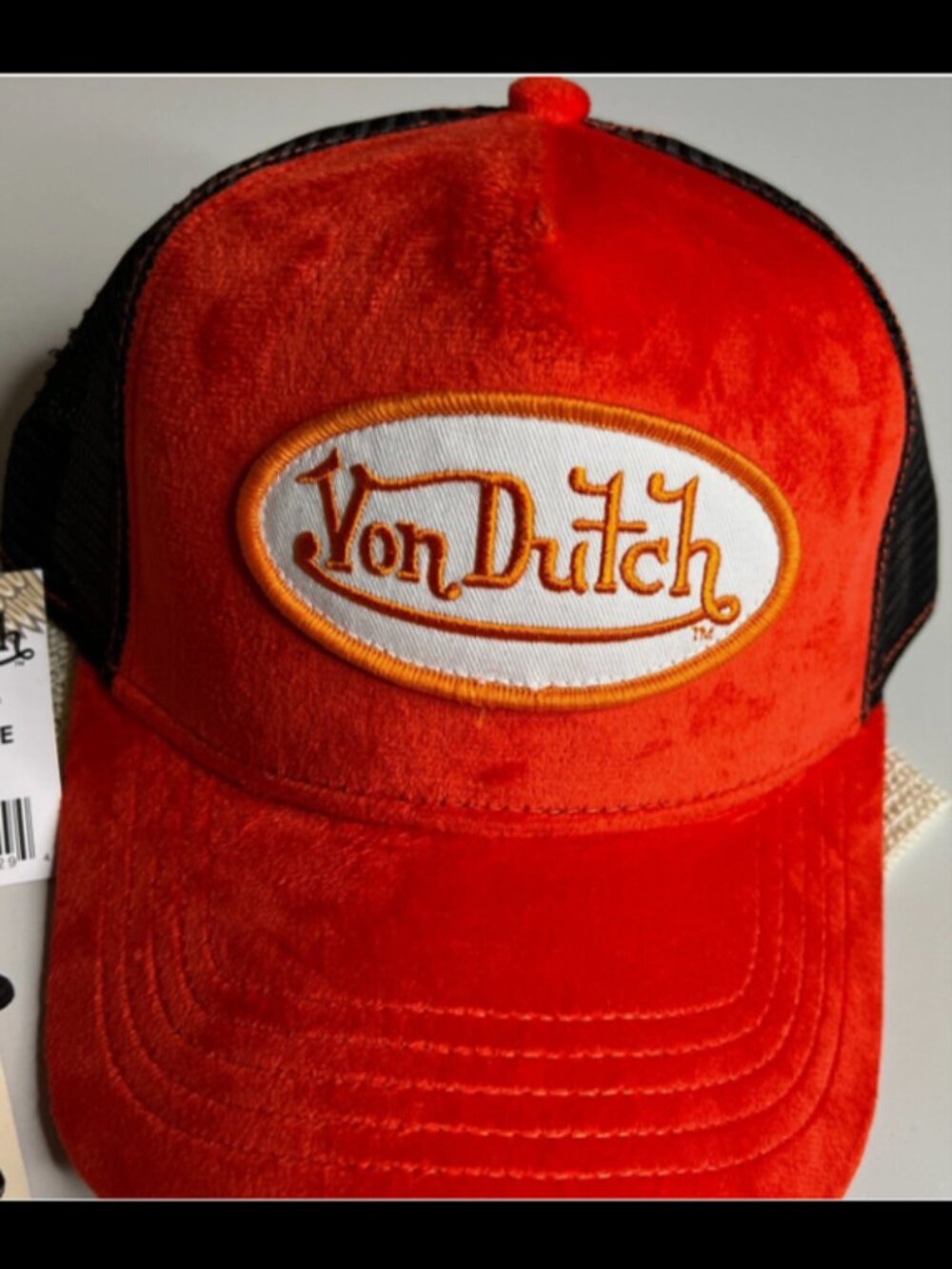 Von Dutch‎ Trucker Cap - Orange Crushed Velvet w/ Blk Mesh Back